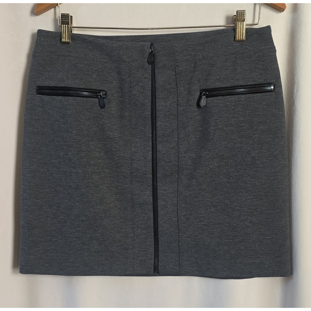 White House Black Market Gray Front Zip Lined Knit Mini Skirt Pockets Size 8